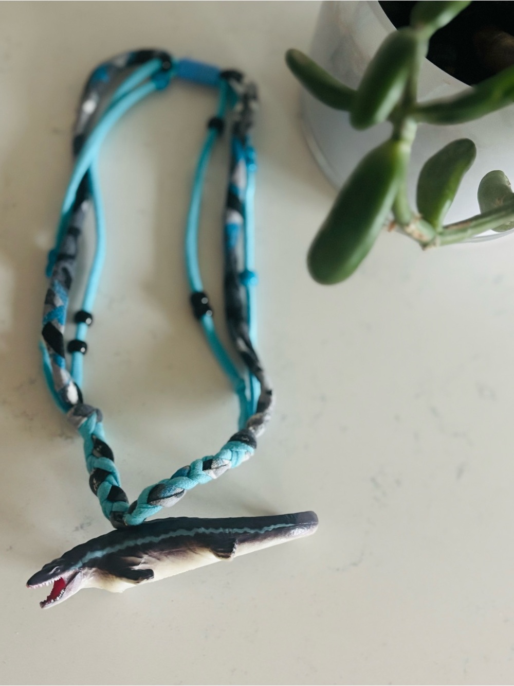 Jurassic Mosasaurus Braided Blue Necklace 🩵